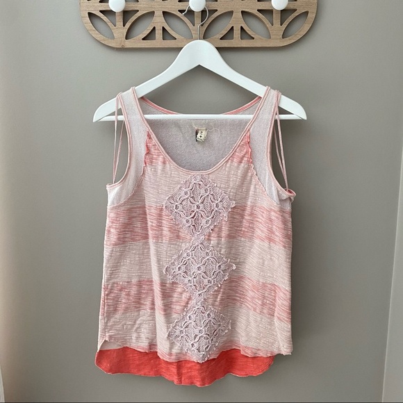 Free People Tops - Free People Applique Mesh Trapeze Tank Top Pink Sz Small